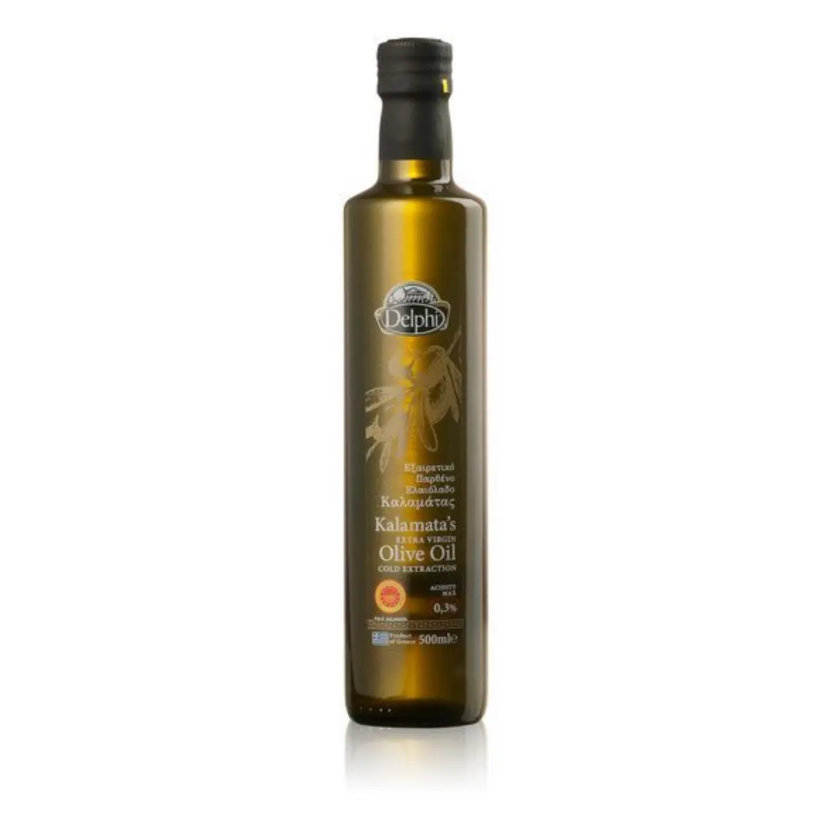 Масло оливковое кислотность 0,3% Extra Virgin oliveoil Каламата Delphi 0,5л