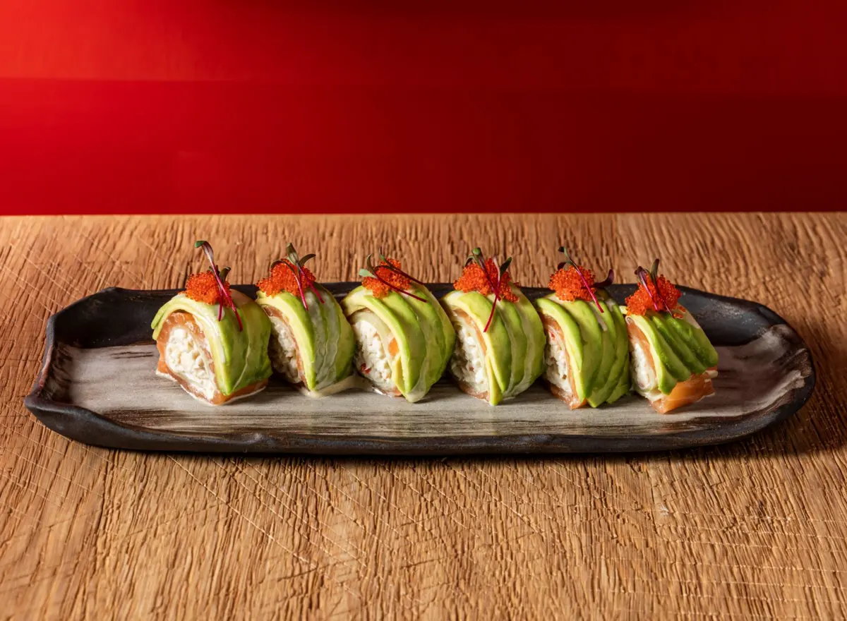 Roll with salmon, crab and avocado