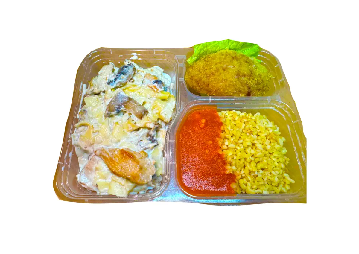 Комбо Фетучини и котлета куриная с булгуром