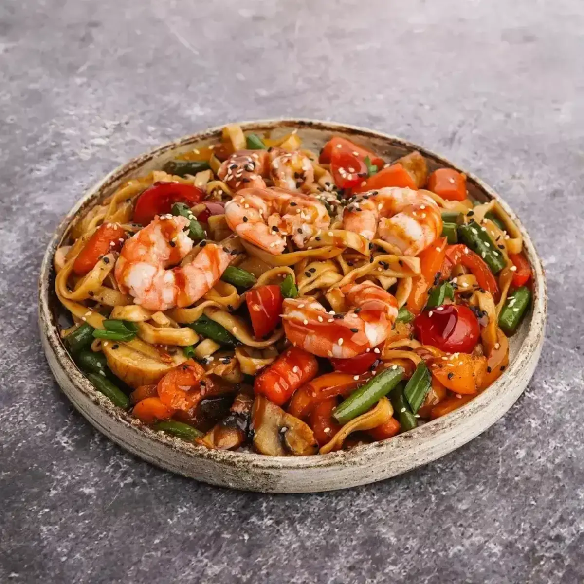 Wok c креветками