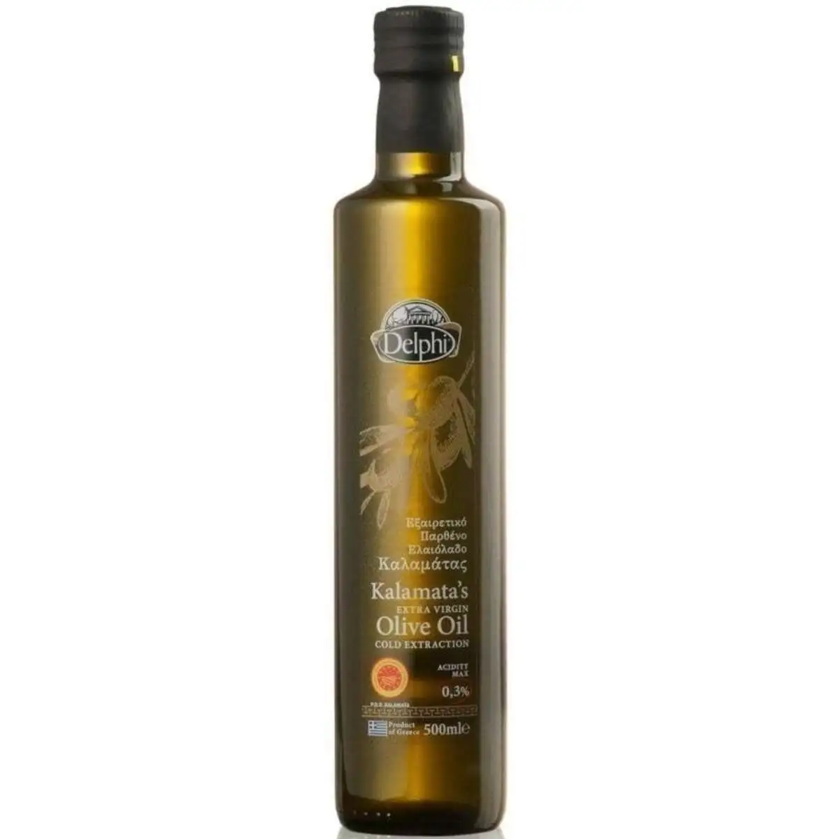 Масло оливковое кислотность 0,3% Extra Virgin oliveoil Каламата Delphi 0,5л