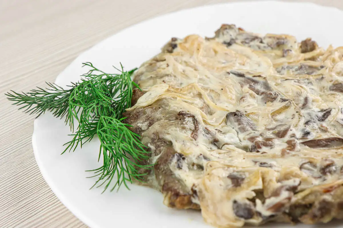 Печень с грибами