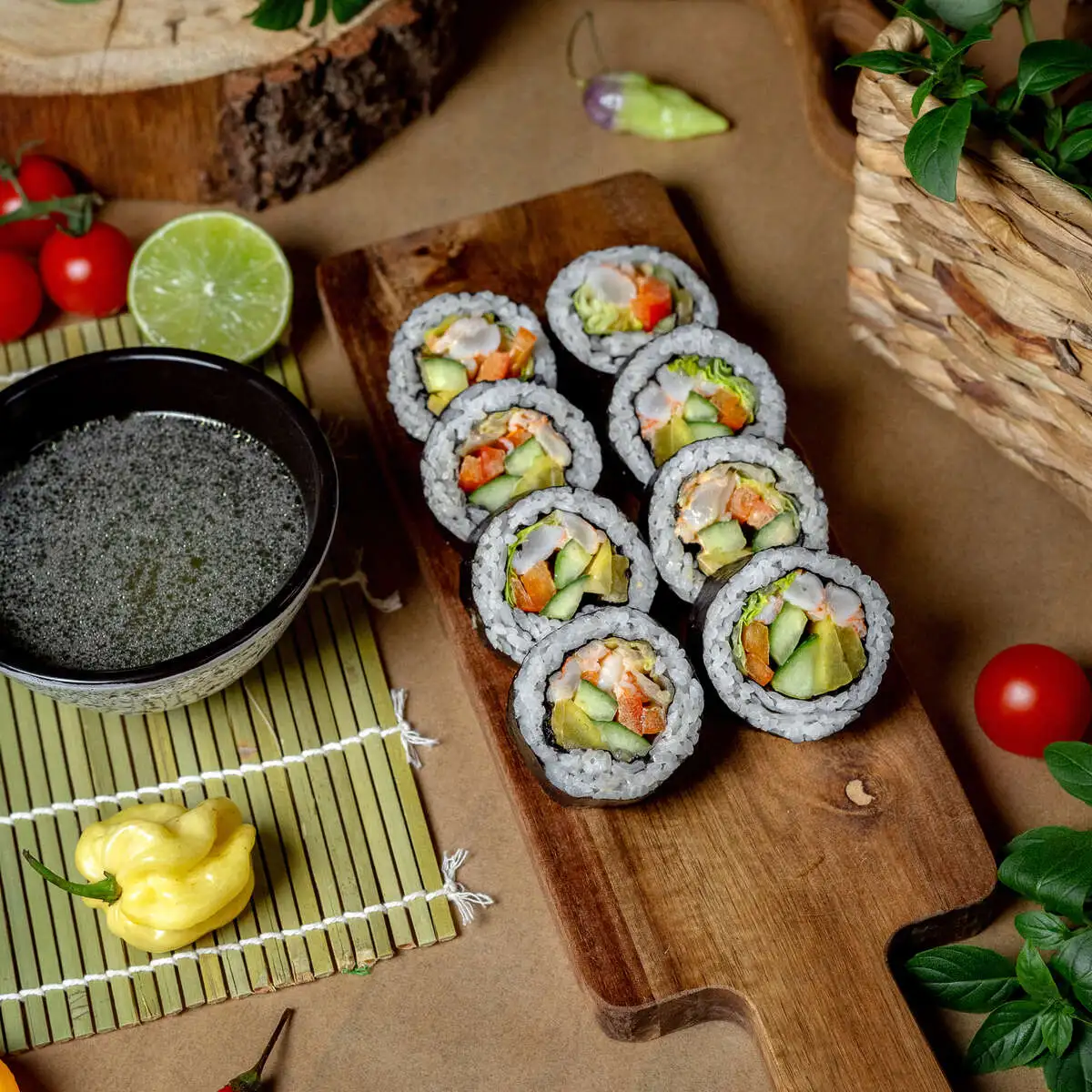 Кимпаб с креветками и овощами