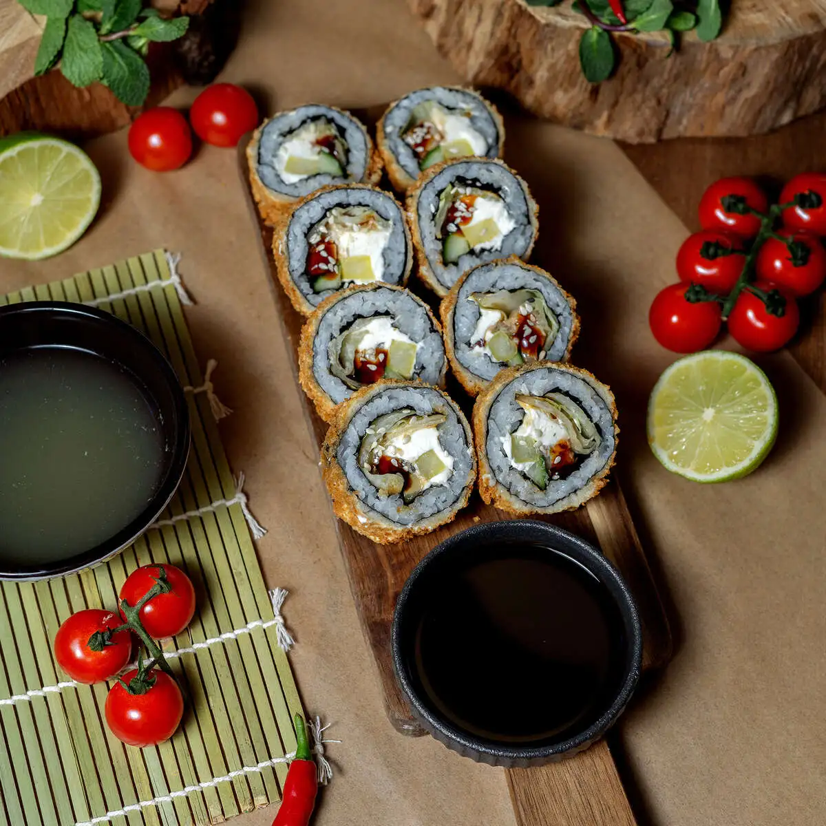 Кимпаб жареный с угрем  и овощами