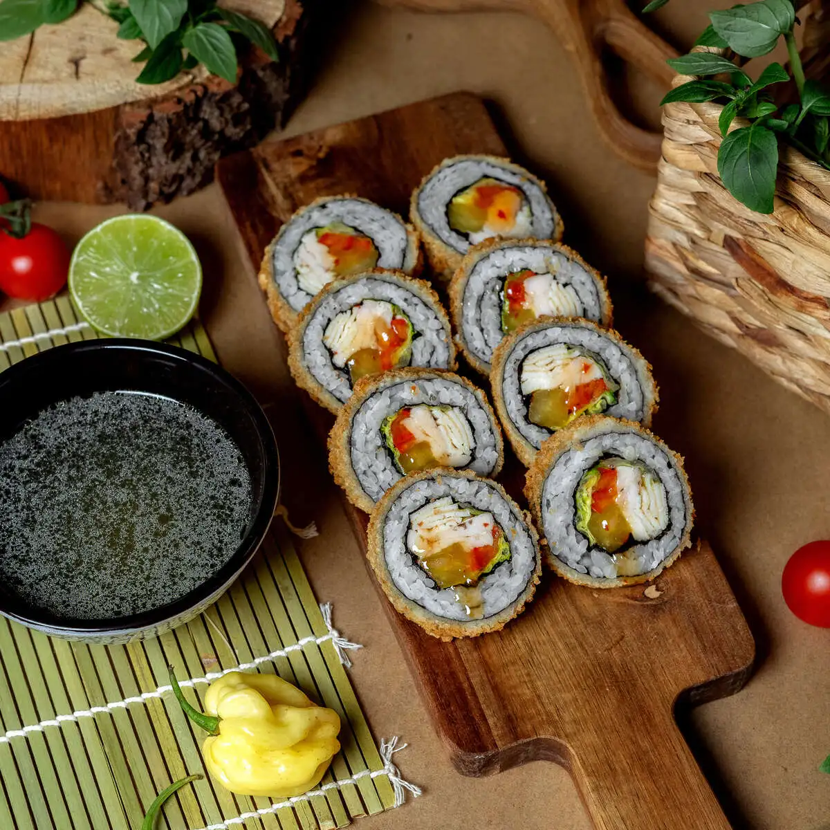 Кимпаб жареный с курицей и овощами