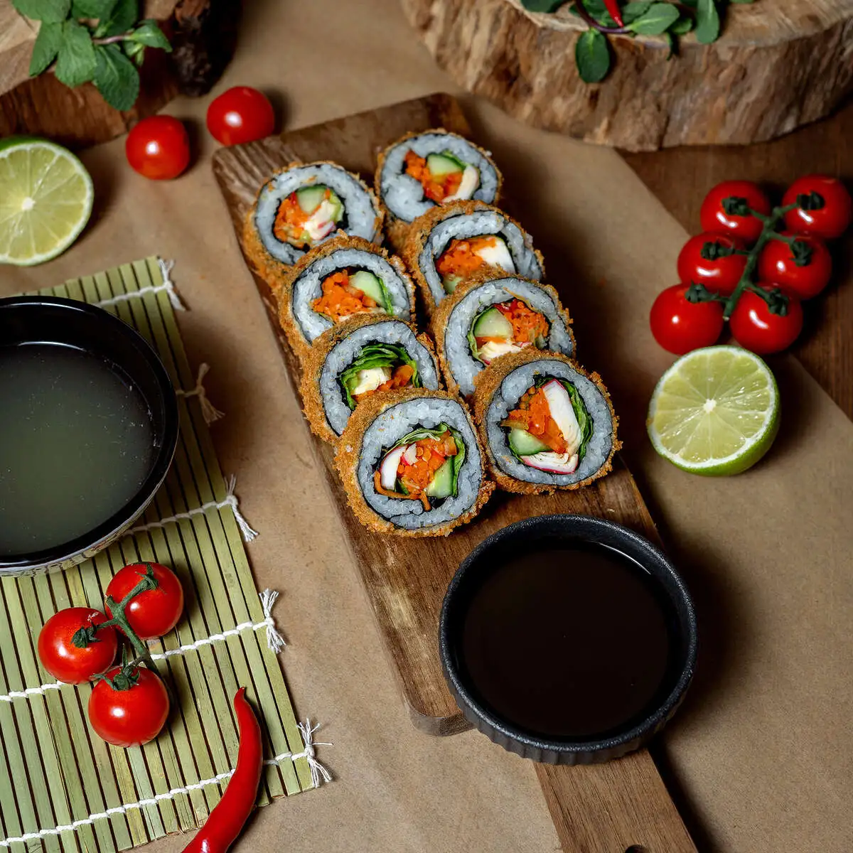 Кимпаб с крабовым мясом жареный
