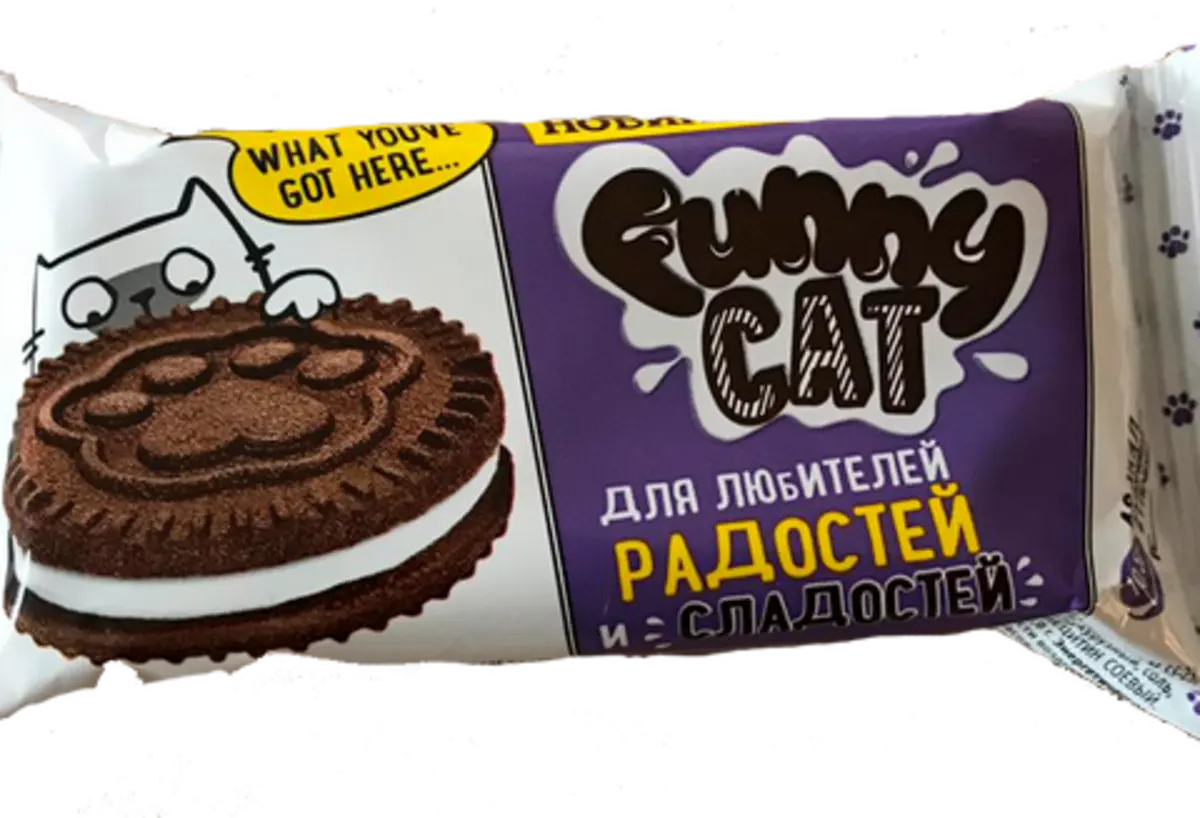 ПЕЧЕНЬЕ - СЭНДВИЧ FUNNY CAT
С КАКАО И НАЧИНКОЙ С ВАНИЛИ ВКУСОМ 42 гр.