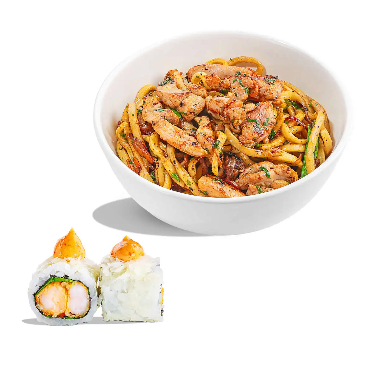 Комбо Ролл с креветками и стружкой пармезана + WOK Курица с овощами