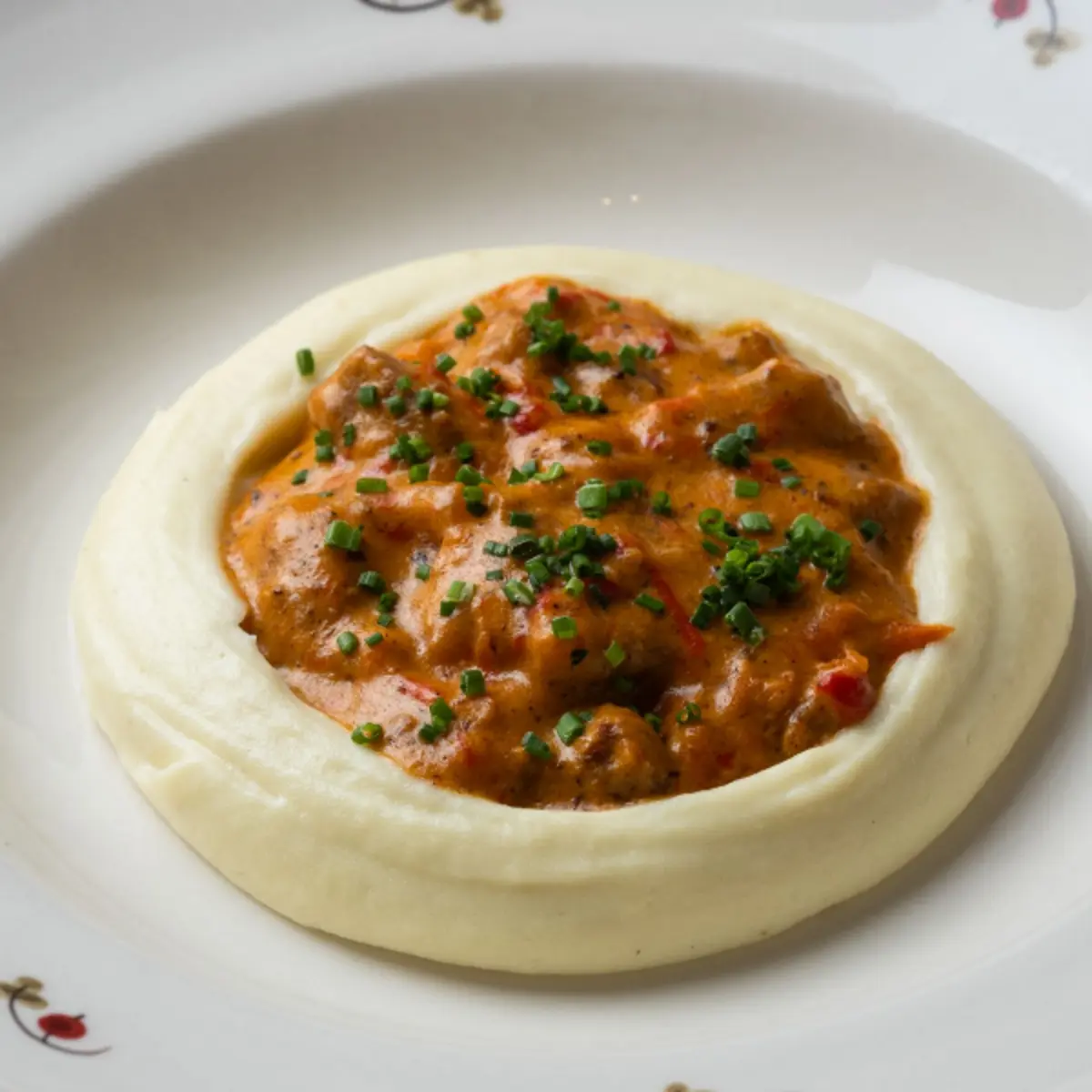Гуляш из свинины с картофельным пюре