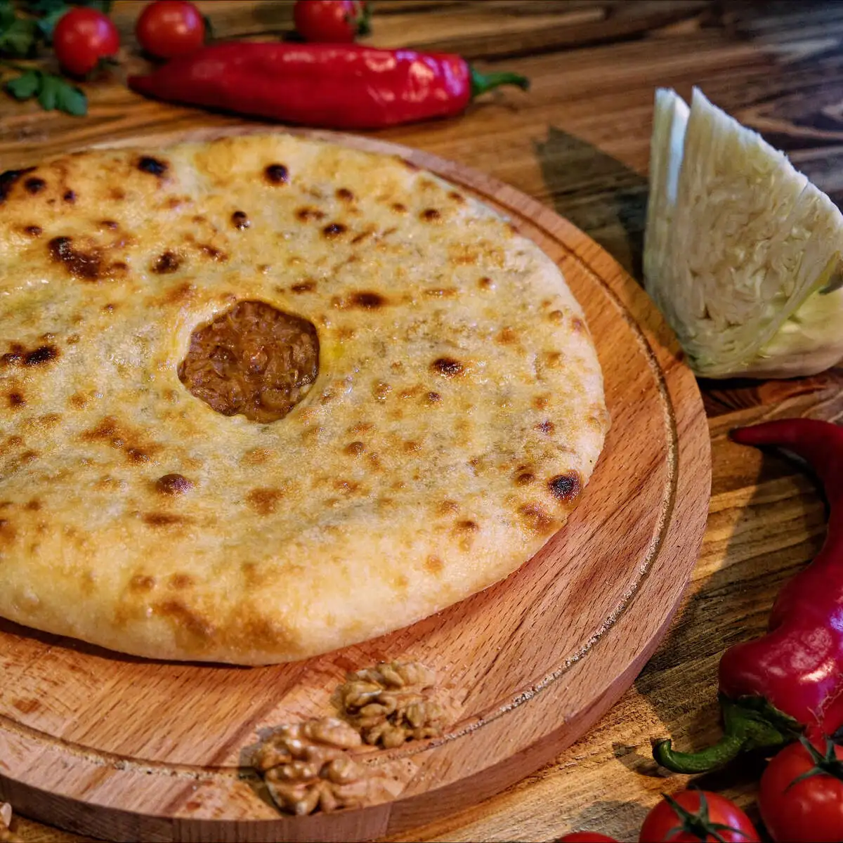 Осетинский пирог с капустой и грецким орехом