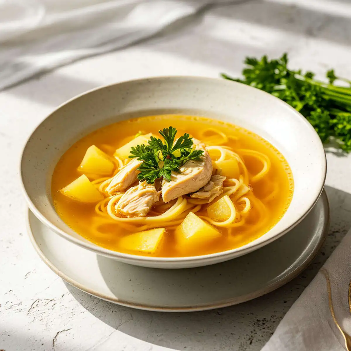 Суп-лапша с запеченным куриным окороком