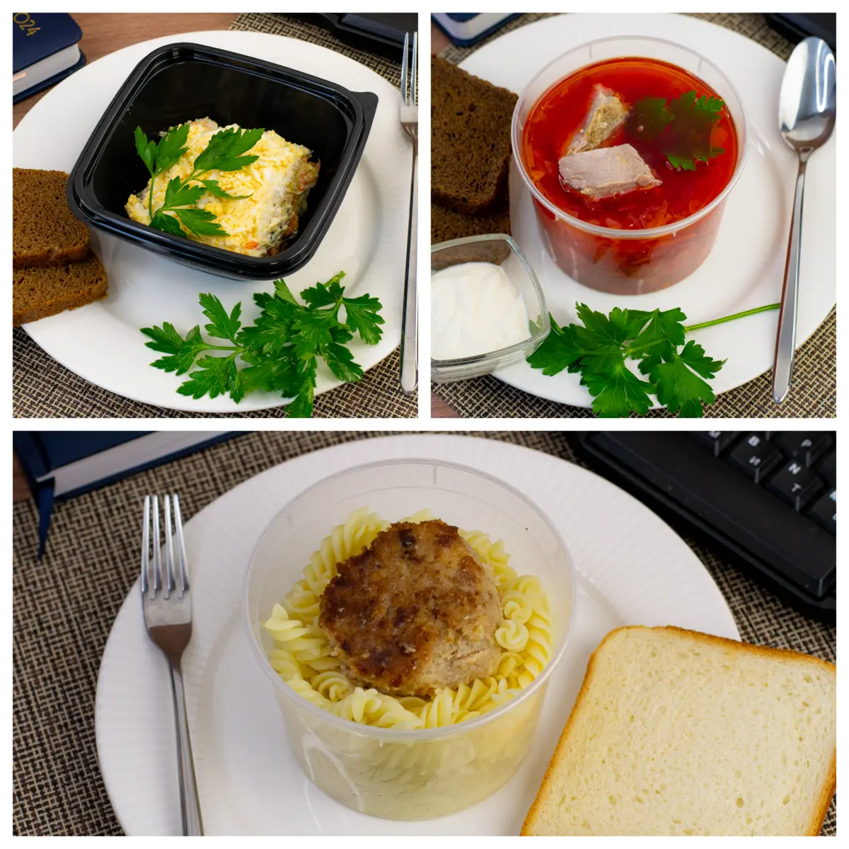 3 Мясной: Мясная история, Борщ со свининой, Котлета домашняя с макаронами